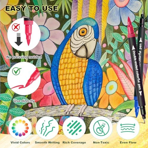 Dual Markers Brush Pens, Art Brush Coloring Markers for Adult Coloring Books, 48 Colors Pens for Teens, Double Tip Colored Pen for Journaling Note taking Planner Lettering Calligraphy Drawing