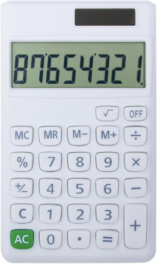 Basic Standard Calculators Small Digital Desktop Calculator with 8-Digit LCD Display, Battery Solar Power Smart Calculator Children's School Adult Office Family Standard Functions (8 Bit White)