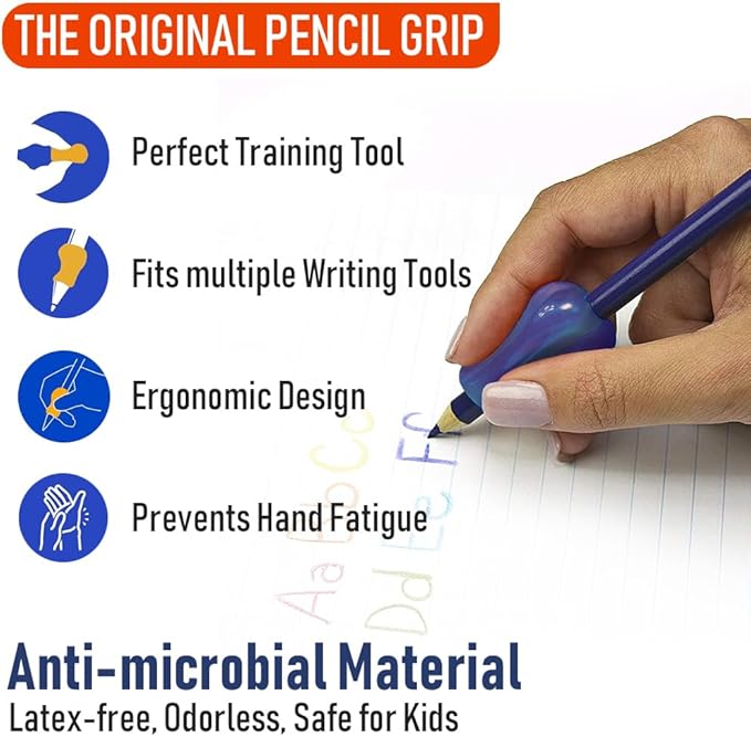 The Pencil Grip Neon Grippers 6-Pack, Pencil Grips for Kids Handwriting, Ergonomic Pen Holder for Righties & Lefties, Writing Practice for Kids, Toddlers, Adults, Writing Tool with Finger Cushion