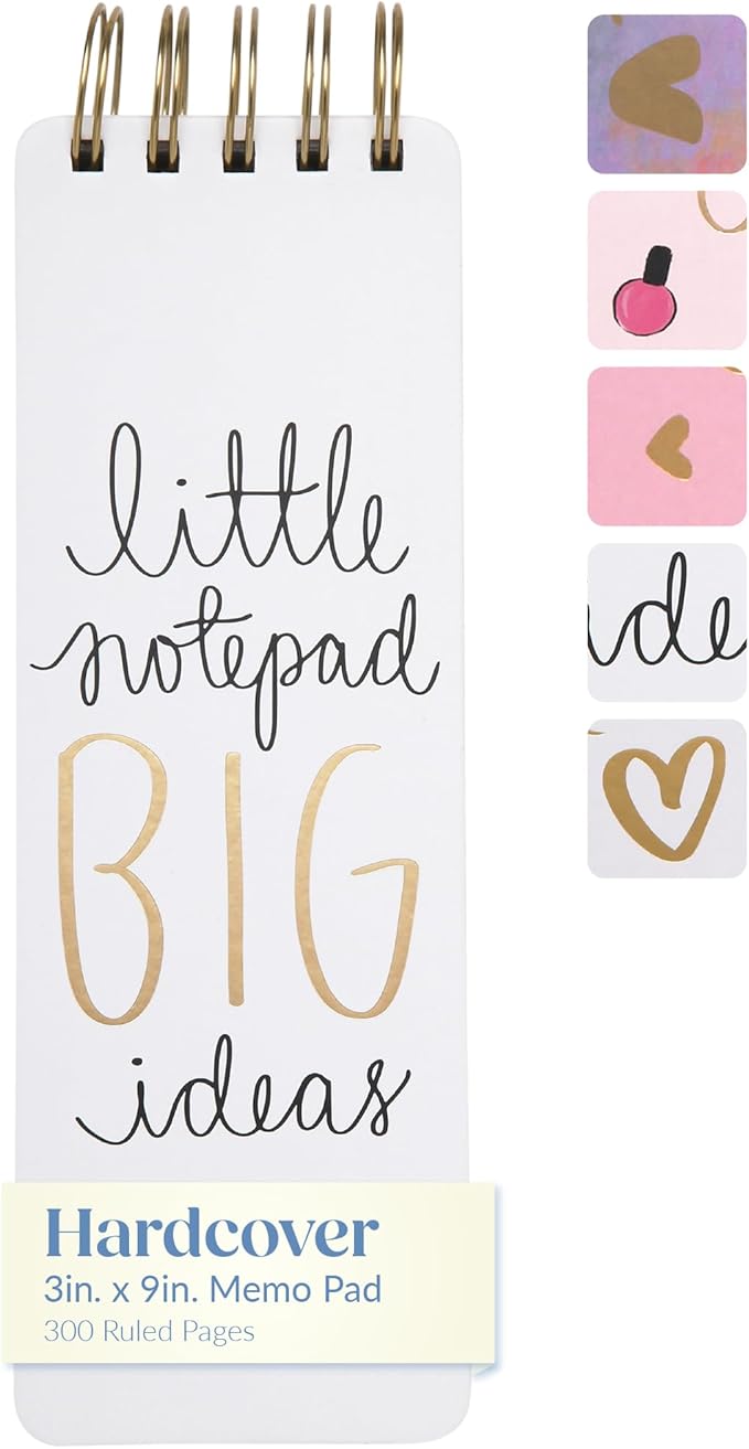 Eccolo Dayna Lee Collection Go-Getter White "Big Ideas" 3x8.5" Hardcover Spiral Memo Pad, 300 Pages