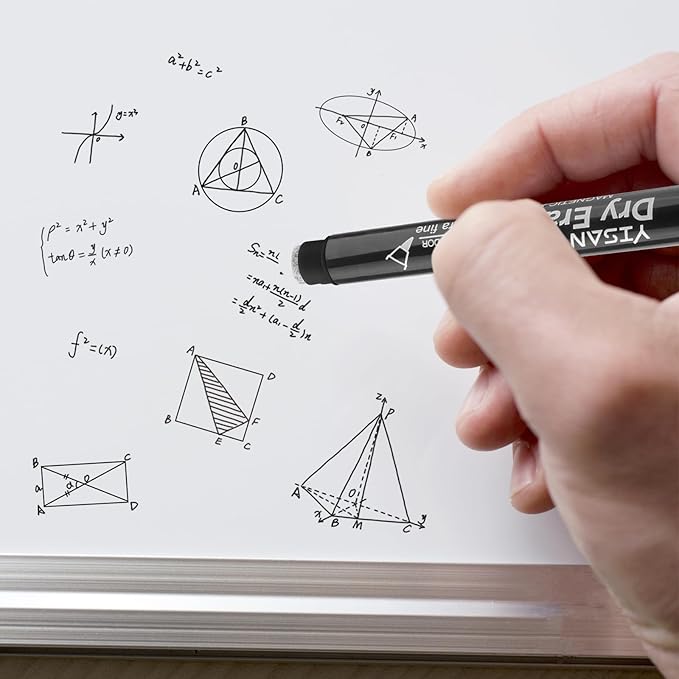 YISAN Black Dry Erase Markers Ultra Fine Tip,0.7mm Extra Fine Point, Whiteboard Markers with Eraser,Low Odor,70573
