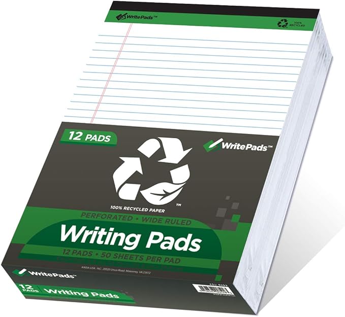 KAISA Legal Note pads 8.5 x 11，12pads 600 Sheets note pads Writing Pads Recycled Paper, Wide Ruled Perforated 50 sheets Premium Thick Paper Hard Back Notepads 8-1/2"x 11-3/4" Writing Tablet Canary For Office Supplies (Pack of 12pc)