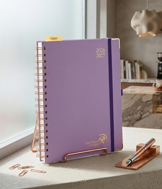 POPRUN 2026-2027 Monthly Planner, 18 Month Calendar (July 2026-Dec 2027), 7.5" x 9.5" B5 Spiral Hardcover Organizer with Dotted Note Pages, Professional Appointment Book for Business Office, Students & Teachers - Violet