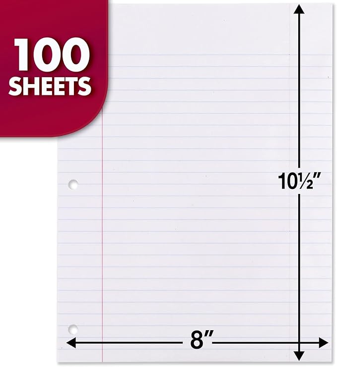 Mead Loose Leaf Paper, 3 Pack, Notebook Paper, Wide Ruled Filler Paper, Reinforced, 8 x 10.5, 100 Sheets per Pack (38038)