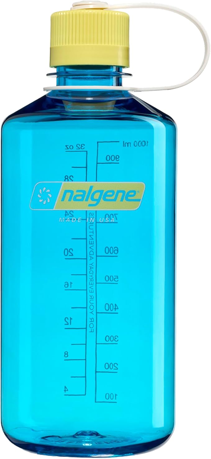 Nalgene 32 oz Narrow Mouth Water Bottle | BPA-Free, Durable & Leak Proof, Lightweight for Hiking & Gym – Thrill & Motion, Blue Atoll w/Endive