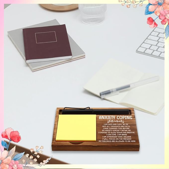 Positive Energy Office Gifts for Women, Positive Energy Gift, Positive Energy Desk Decor Thank You Gifts for Therapy, Wooden Notepad Pen Holder With Appreciation Quotes,16.5 x 12 x 1.5 cm,XXN22