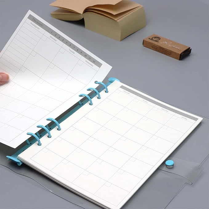 NatSumeBasics A5 Refills Paper 5" x 8" Undated Monthly Binder Planner Inserts 90 Sheets 6 Holes Pocket Notebook Papers for Personal Travel Journal Diary (2 A5 Monthly)
