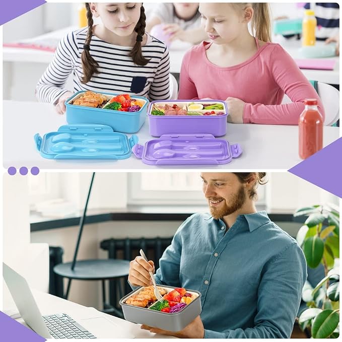 LOVINA Bento Lunch Box for Adults Kids - 1100ML/Built-in Utensil, BPA-Free | Durable, Lightweight Lunch Box Container, Perfect Size for On-the-Go Meal, Food-Safe Materials(Blue)
