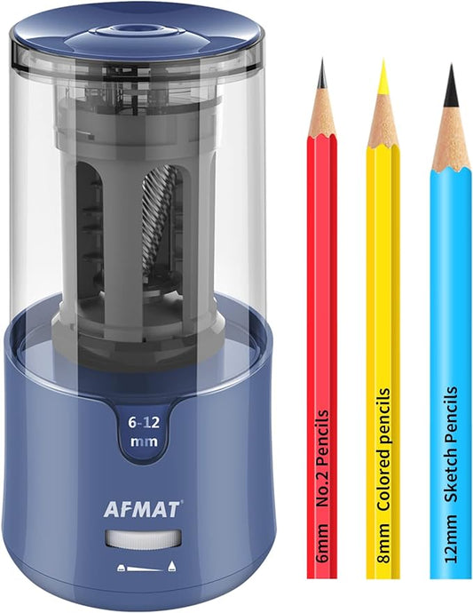 AFMAT Pencil Sharpener, Electric Pencil Sharpener for Colored Pencils, Auto Stop, Fast Sharpen in 3s, Large Hole Pencil Sharpeners Plug in for 6-12mm No.2/Jumbo Pencils PS93