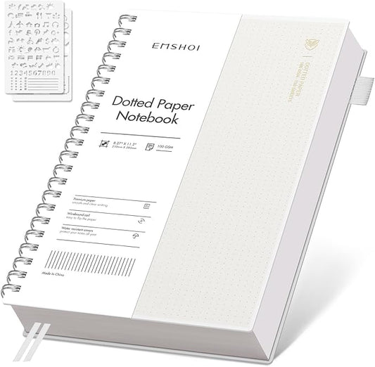 EMSHOI A4 Spiral Notebook Dotted Journal, Dotted Grid Notebook with 300 Pages, 100gsm Thick Paper, Waterproof Softcover Notebook for School Work Writing, 8.27" × 11.2" - Transparent