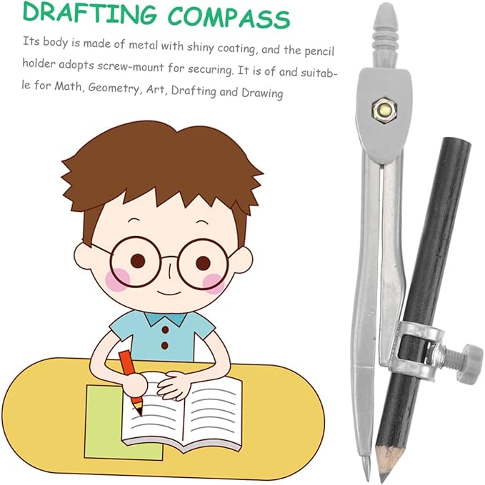Uonlytech 5Pcs Geometry Compass Set Portable Math Compasses for Students Drafting and Circle Drawing Tools Precision Compass Kit for Classroom and Home Use
