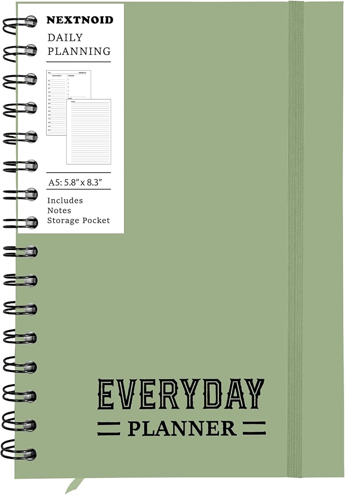Undated Daily Planner Notebook 2026 with Hourly Schedule - Hardcover Appointment Day to do List Notebook for Women & Men - A5 Spiral Green