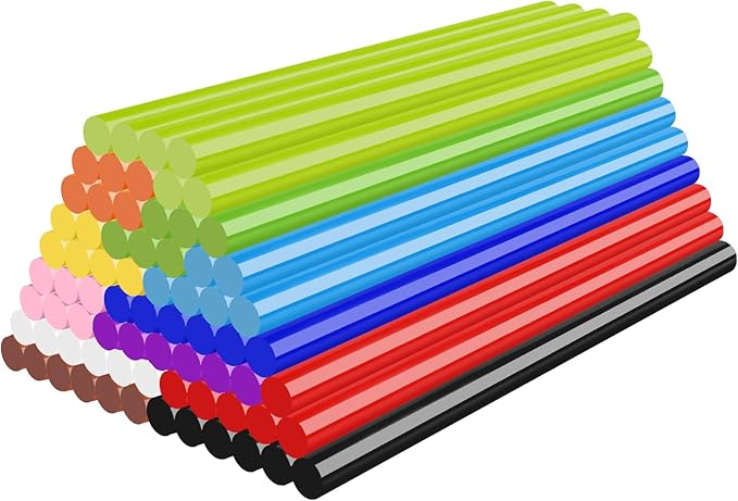 72pcs Colored Hot Glue Sticks, 0.43x8in 12 Colors Hot Melt Glue Sticks Standard for Paper, Wood, Plastic, Glass, Crafting DIY Art School Gluing Project Repair, Sealing Wax