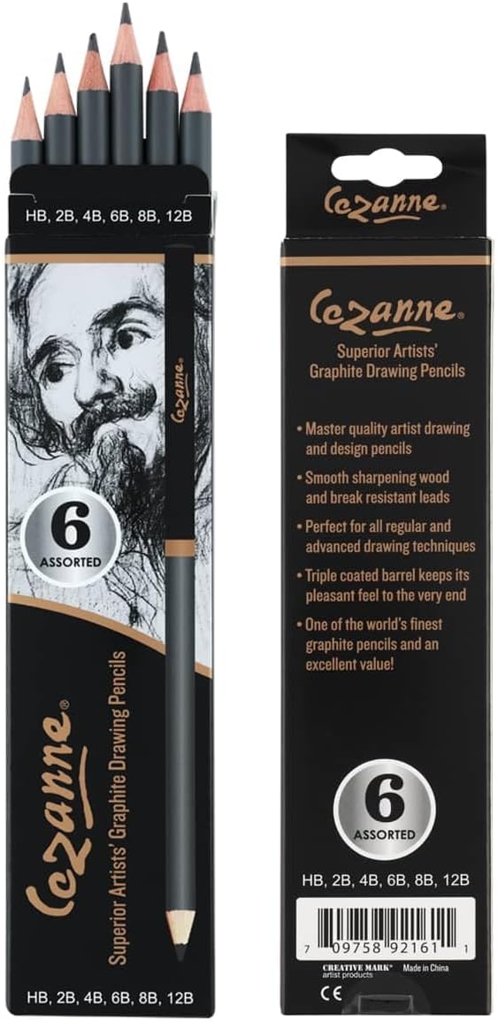 Cezanne Graphite Drawing Pencils Set - Assorted Set of 6 Break-Resistant Graphite Lead, Easy-to-Sharpen Sketch Pencils, Master Artist Quality Graphite Pencils for Technical and Artistic Drawing