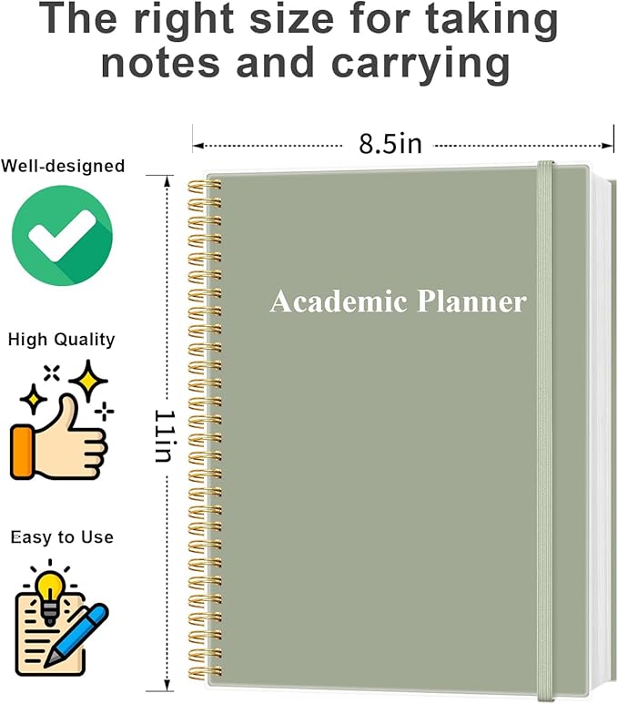 Academic Planner for 2026-2027 or Anytime - Undated Weekly Student Planner For Homeschool, High School, College & Nursing Students, 200 Pages, 8.5" x 11", Green