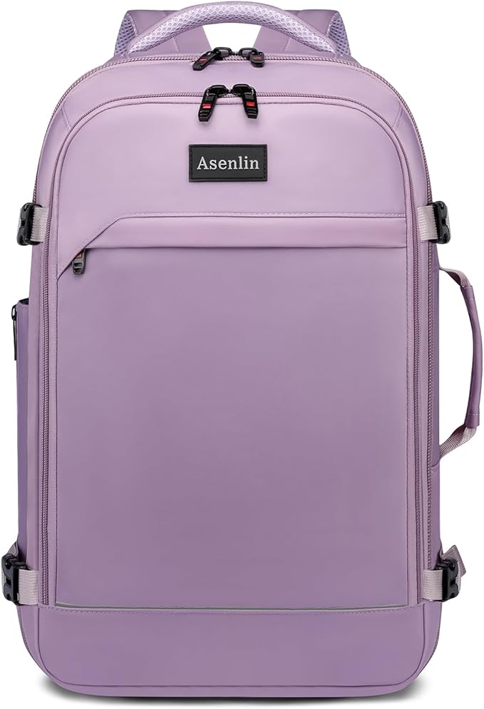 Asenlin Travel Backpack for Women Men,Flight Approved Carry On Luggage 30L Water Resistant Business Laptop Backpacks Fits TSA 15.6 Inch Computer College Weekender Outdoor Hiking-Purple