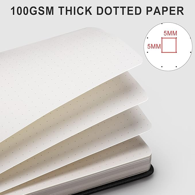 AHGXG Dotted Journal - 320 Numbered Pages Dot Grid Notebook A5 Thick Journal, 100gsm Thick Dotted Paper, Leather Hardcover,Inner Pocket, 5.75'' × 8.38''