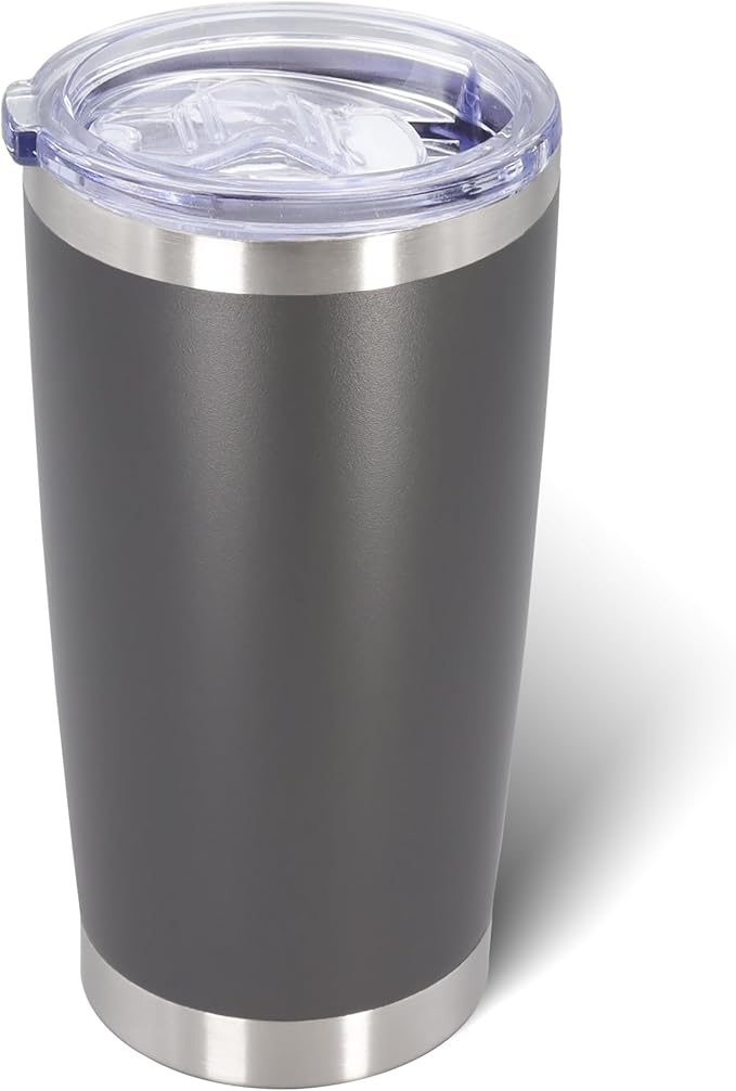 AIANJI 20oz Tumbler Bulk Stainless Steel Tumblers with Lid Vacuum Insulated Double Wall Travel Coffee Mug Powder Coated Tumbler Cup for Hot and Cold Drinks(Grey, 1 pack)