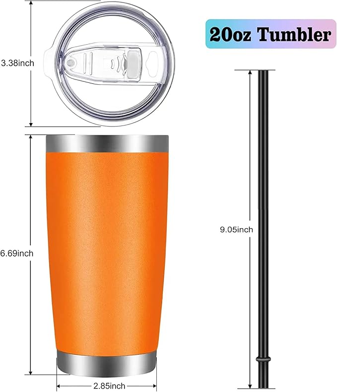 VEGOND 20oz Tumbler with Lid and Straw Stainless Steel Tumbler Cup Vacuum Insulated Double Wall Travel Coffee Mug Powder Coated Coffee Cup, Orange, 1 Pack