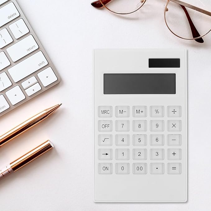 Toddmomy Ultrathin Solar Calculator with Large Keys Portable Electronic Calculator for Office Use White