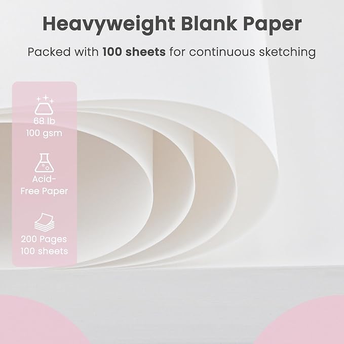 9"x12" Sketchbook Pink, 1 Pack-100 Sheets Cute Sketchbook for Girls, 68lb/100gsm Pink Sketch Book, Spiral Drawing Pad, Art Supplies for 9-12 Girls.