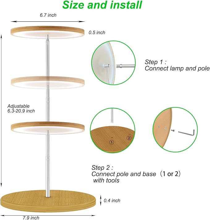 Plant Grow Light for Indoor Plant,Bamboo Mini LED Grow Light Garden,Height Adjustable,Automatic Timer with 8/12/16 Hours，2 Pack