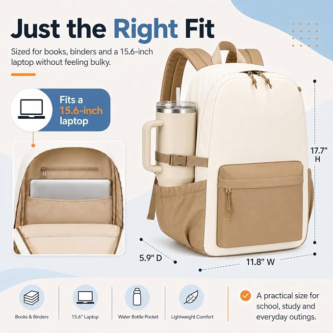 LOIDOU Backpack for Girls School Backpacks Bookbags for Elementary Middle School Women Laptop Backpacks (Brown Beige, L-17)