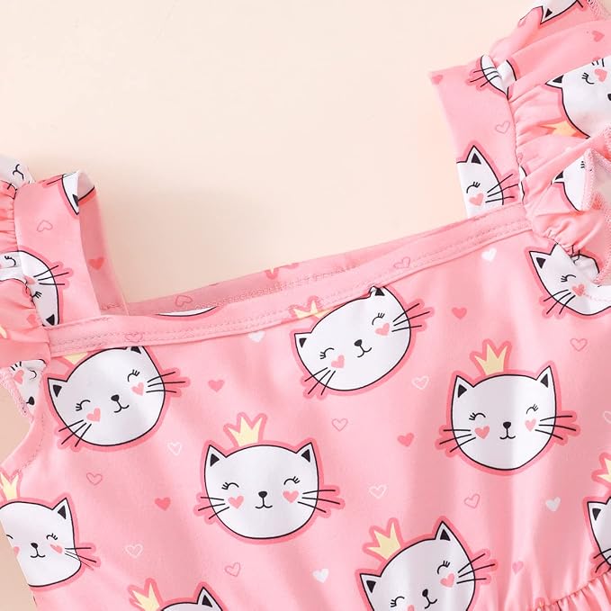 Popshion Girls Dresses Flutter Sleeve Swing Sundress Toddler Summer Clothes Kid Birthday Party Sleeveless Dress 1-8 Years Old