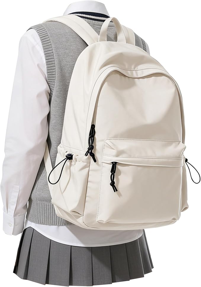 Beige Backpack for School Women Girls, Waterproof Bookbag Cute High School Back Pack for Men Teen Boys, Lightweight Travel College Backpack Mochilas Escolares para Casual Daypack Rucksack