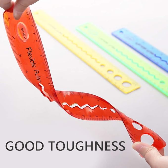30CM/12inch Unbreakable Clear Rulers Double Scale Bendable Flexible Rubber Rulers Transparent Shatterproof Straight Plastic Ruler,8"/20CM Folding Rulers School,Classroom,Office Kids/Adults(4PCS)