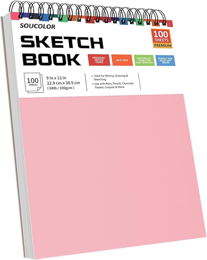 Soucolor Art Supplies Sketching Kit with 100 Sheets 2 Pack Sketchbook, Girl Gifts, Arts and Crafts for Kids Ages 8-12, School Supplies 9x12 Sketch Book Gifts for Kids Teens（Blue and Pink ）