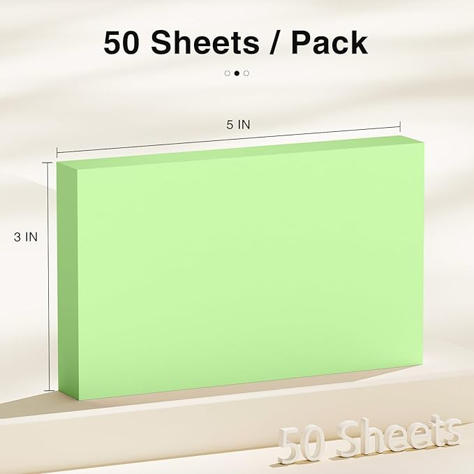 300 Count Blank Index Cards 3x5 Inch Green Flash Cards Colored Cardstock, Unruled Note Cards Study Card Portable Learning Flashcards Ideal for Note Taking, Art Sketching, Office & School Supplies