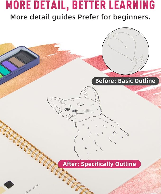 Dancart 10.2" x 8.2" Watercolor Books with Outlines, Beginner Watercolor Painting Set With 12 Colors Tin Box & 3 Brushes, Multi-Theme Watercolor Painting Kit for Beginners, Teens & Adults