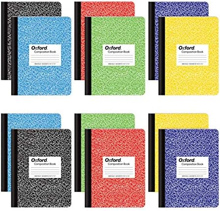 Oxford Composition Notebooks, Wide Ruled Paper, 9-3/4" x 7-1/2", Assorted Marble Covers, 100 Sheets, 12 per Pack, Colors May Vary (63794)