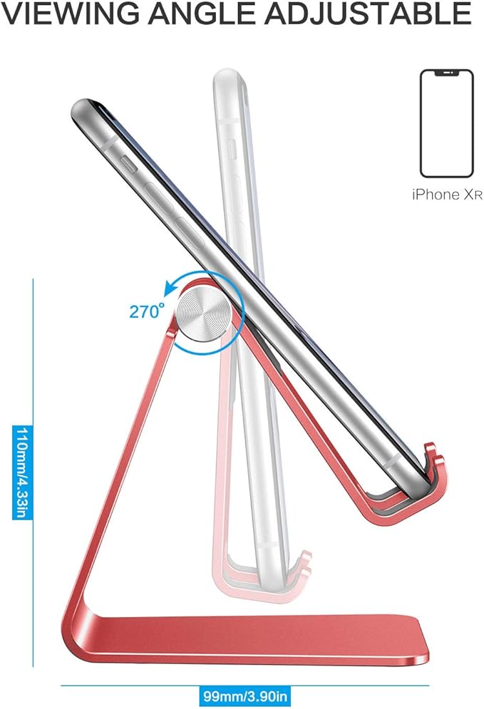 OMOTON Adjustable Cell Phone Stand, C2 Aluminum Desktop Phone Holder Dock Compatible with iPhone 15 14 13 Xs XR 8 Plus 7 6, Samsung Galaxy, Google Pixel, Android Phones, Red