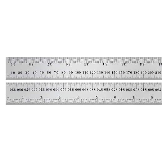 Starrett Spring Tempered Steel Rule with Satin Chrome Finish, Quick Reading, Millimeter and Inch Graduation - 39-1/4" Length, 36 Graduation Type, 1.2mm Thickness - C636-1000
