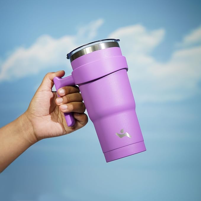 Konokyo 20 oz Tumbler with Handle and 2 Straw 2 Lid, Insulated Water Bottle Stainless Steel Vacuum Cup Reusable Travel Mug,Lavender