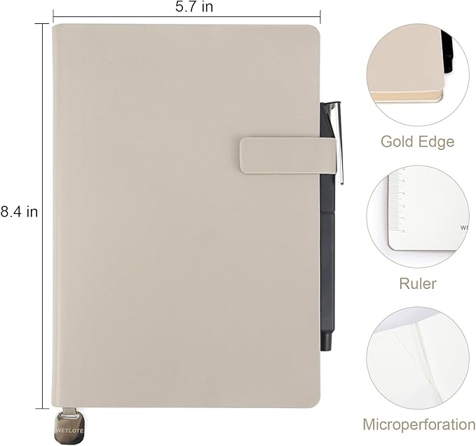 Soft Cover Leather Journal Notebook A5 Lined 212 Pages 5x8.25 Inches with Strap Closure Travel Work School Writing Journaling Notebooks for Women Men Gift Box Packaging Light Brown