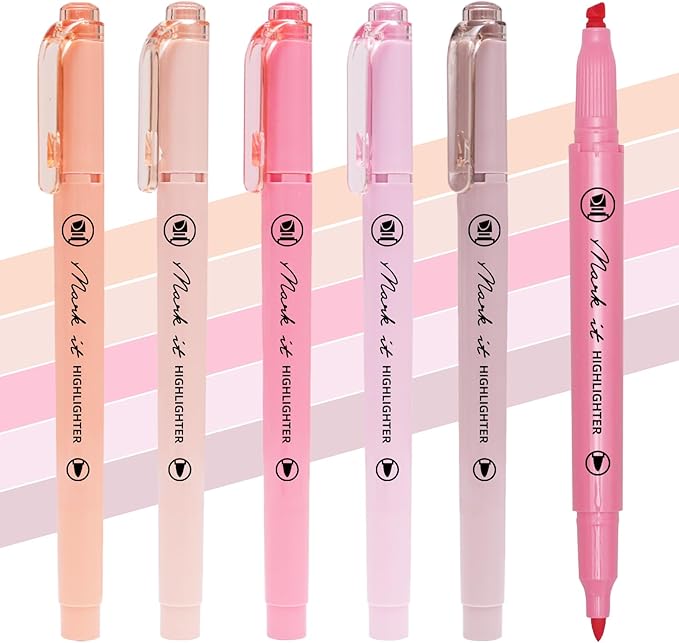 Pink Highlighters, 5 Pack Aesthetic Bible Highlighters No Bleed, Pastel Highlighter Assorted Colors, Cute Highlighter Dual Tip For Journaling Supplies