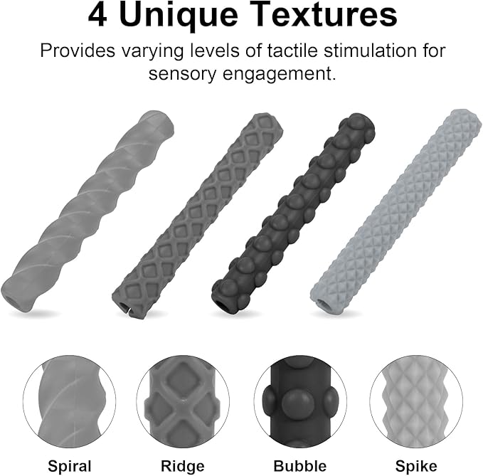 Sensory Pencil Grips for Kids 4 Pack, Quiet Classroom Fidget Toys, Textured Silicone ADHD & Autism Calming Tools, Anxiety Relief Item for Adults & Teens, Christmas Stocking Stuffers Gifts