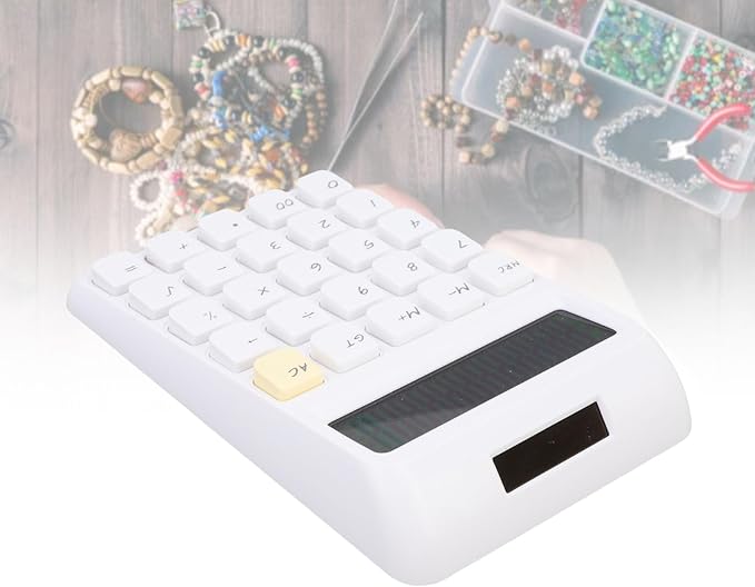 GLOGLOW Solar Power Calculator, ABS Material, 12 Digits Large LCD, Tactile Buttons, Great for Office Study and School Use (White)