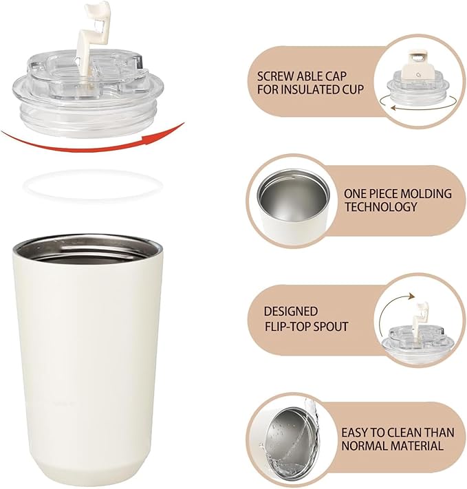 DEQIANG Travel Coffee Cup, Coffee Cup Travel with Lid, Insulated Coffee Mug for Hot & Cold Beverages, Great Gift Choice for Coffee Lovers, Office Workers, Hikers & Commuters (White, 12 oz)