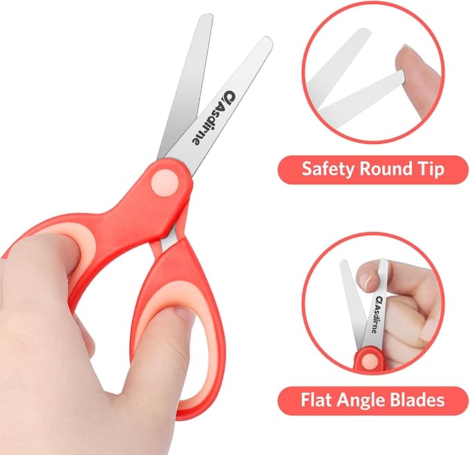 Asdirne Left Kids Scissors, Safety Children Scissors with Blunt Tip Stainless Steel Blades and Soft Grip, Great for Home and School, Assorted Color, 13.5cm, 3 Pack