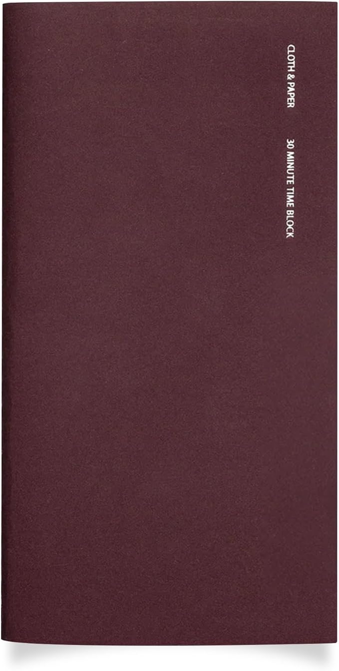 Cloth & Paper Travel Notebook | Time Blocking Planner – Bordeaux | Pocket Plus Daily Schedule Planner 3.2" x 6" | 30 Minute Time Block Layout for Planning, Scheduling & Productivity – Soft Touch Cover