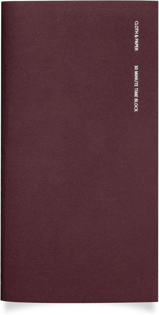 Cloth & Paper Travel Notebook | Time Blocking Planner – Bordeaux | Pocket Plus Daily Schedule Planner 3.2" x 6" | 30 Minute Time Block Layout for Planning, Scheduling & Productivity – Soft Touch Cover
