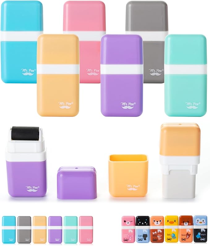 Mr. Pen- Eraser with Cover and Roller, 6 Pack, Pastel Colors, Cute Erasers for Kids