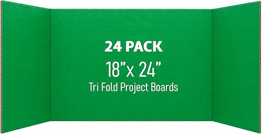 Flipside Products 18" x 48" Green Project Boards, Pack of 24, Trifold, Presentation Board, DIY Projects, Small Display, Science Fair, Classroom, Clubs, 4H, Graduation