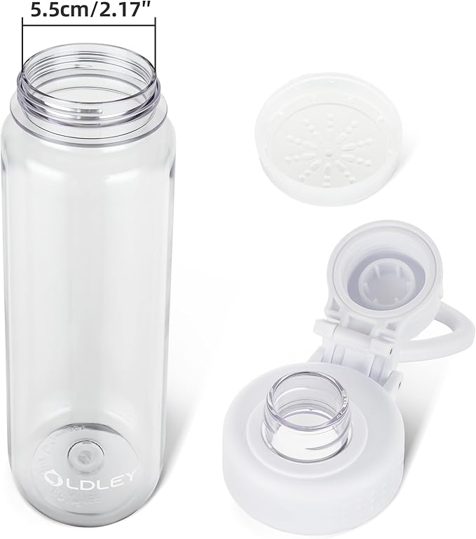 OLDLEY 32 oz Water Bottle, Sports Tritan Water Bottle with Carry Handle and Spout Lid, Leakproof & BPA Free Large Water Bottles for Home,Travel, School, Outdoors, Gym, Transparent