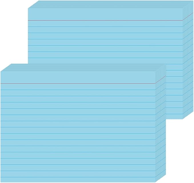 Blue Ruled Index Cards 5x7 Inch - 50 Pack Study Flash Cards for School, Office & Home Organization, Durable Note Cards with Lines