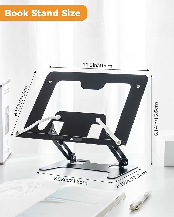 Honagu Adjustable Laptop Stand for Desk, Metal Foldable Laptop Riser, Portable Desktop Book Stand Holder, Ergonominc Computer Notebook Stand Compatible with 10-15.6” Laptops (Black)